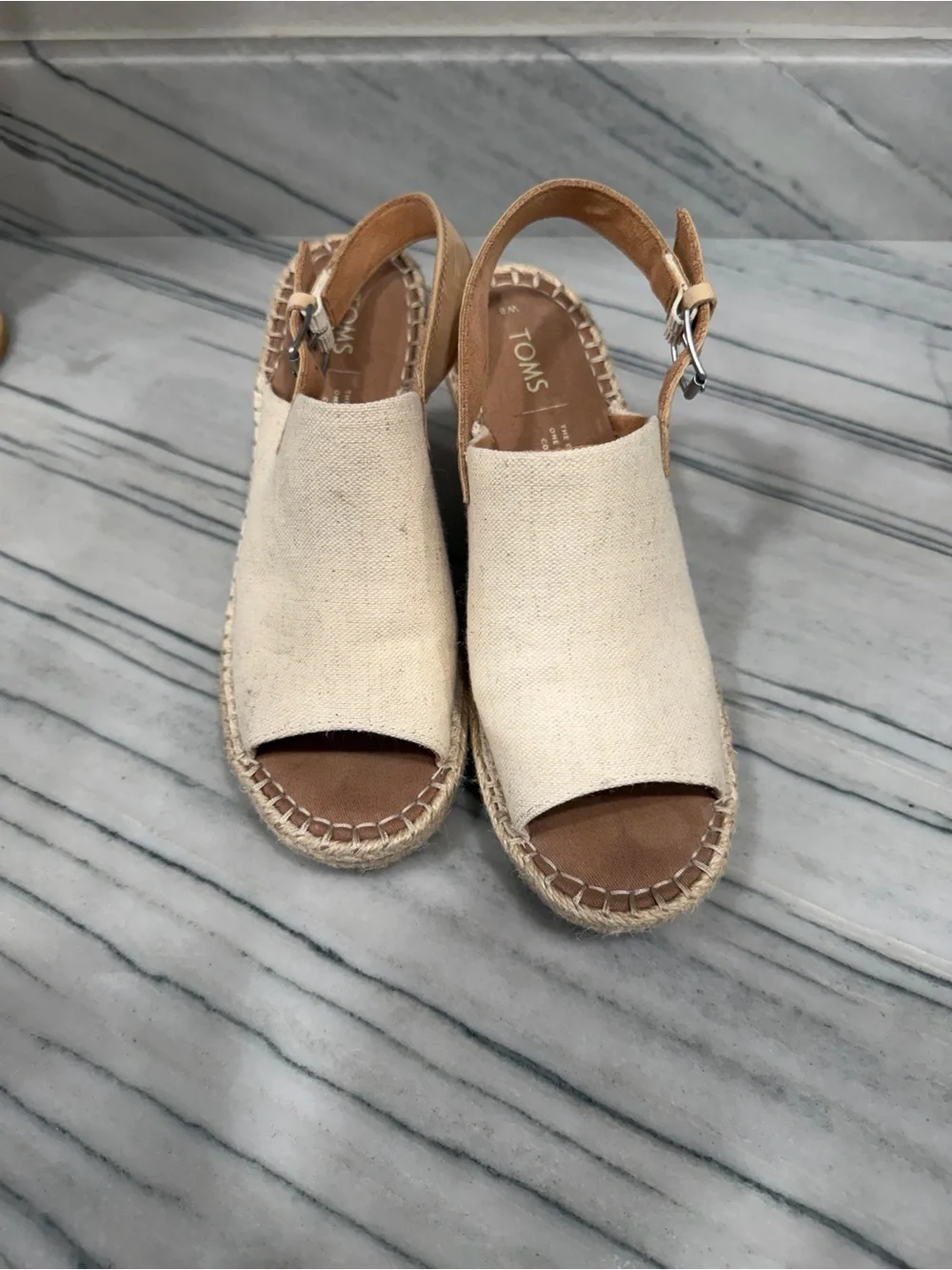 TOMS Cream Canvas Espadrille Wedge Slingback